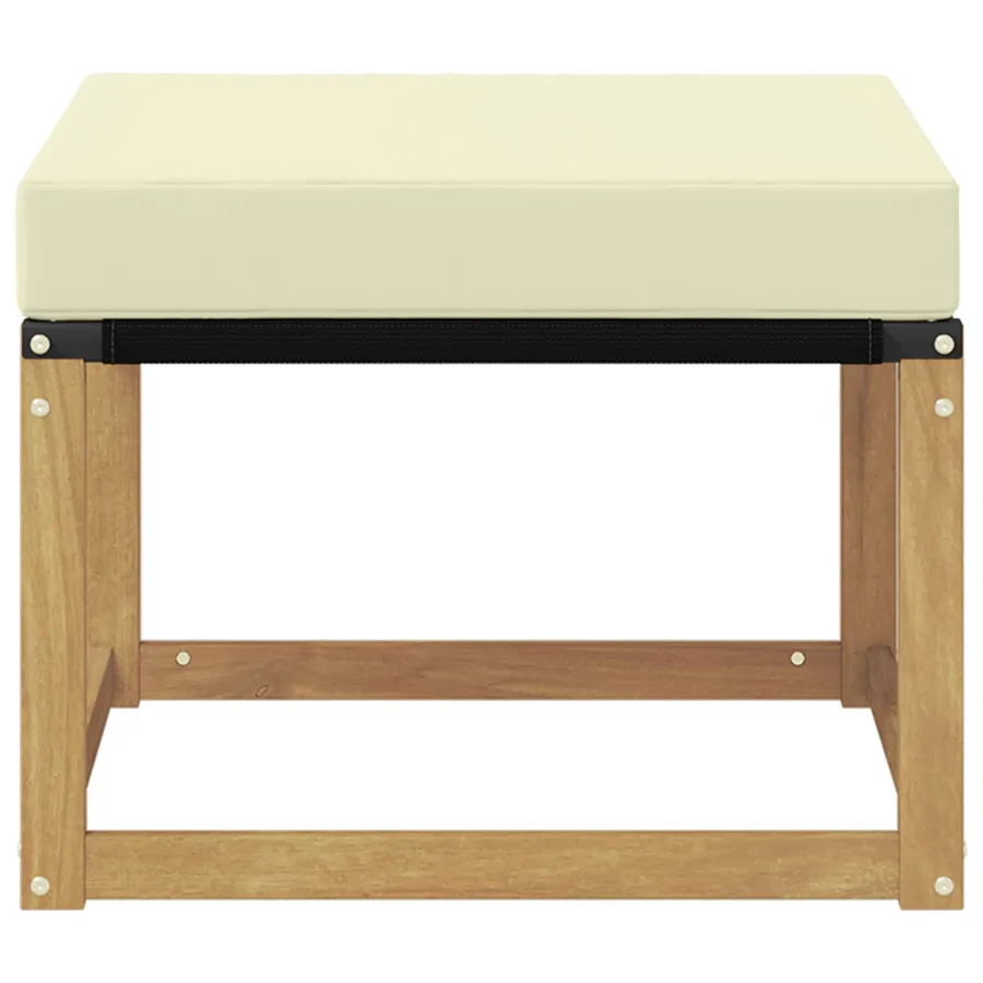 Pouf d'Extérieur Bois d'acacia massif et tissu Textilène Blanc - 2