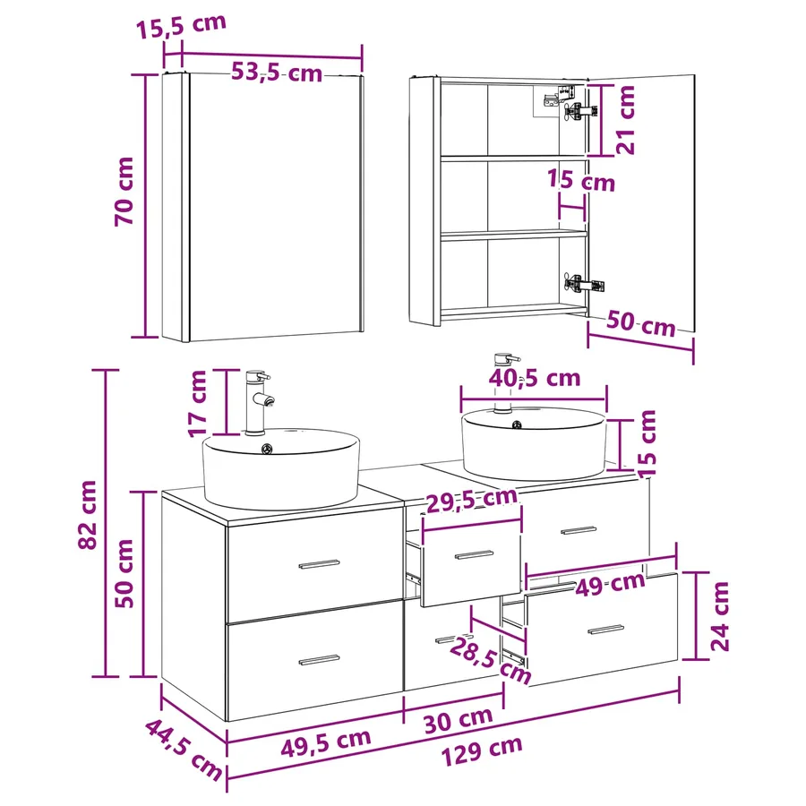 Ensemble de mobilier de salle de bain 5 pcs Sonoma gris - 13