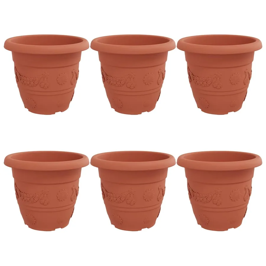 Pot à fleurs rond 6 pcs Rouge brique Ø 34 x 28 cm Plastique - 2
