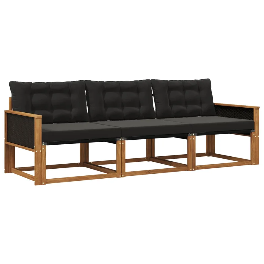 Ensemble de canapés d'extérieur 3 pcs Naturel et noir - 2