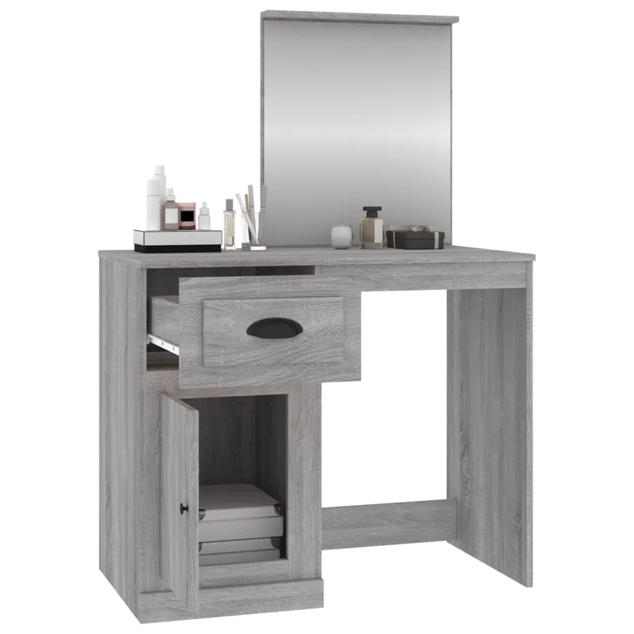 Coiffeuse avec miroir sonoma gris 90x50x132,5cm bois ingénierie - 5