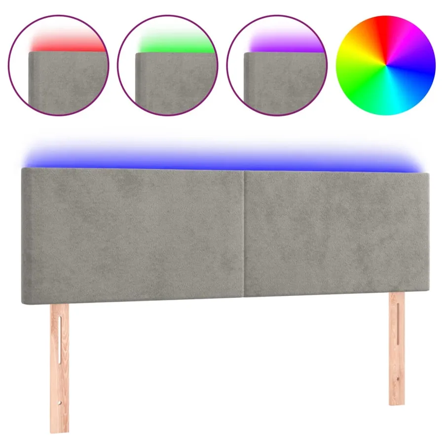 Tête de lit à LED Gris clair 144x5x78/88 cm Velours - 2
