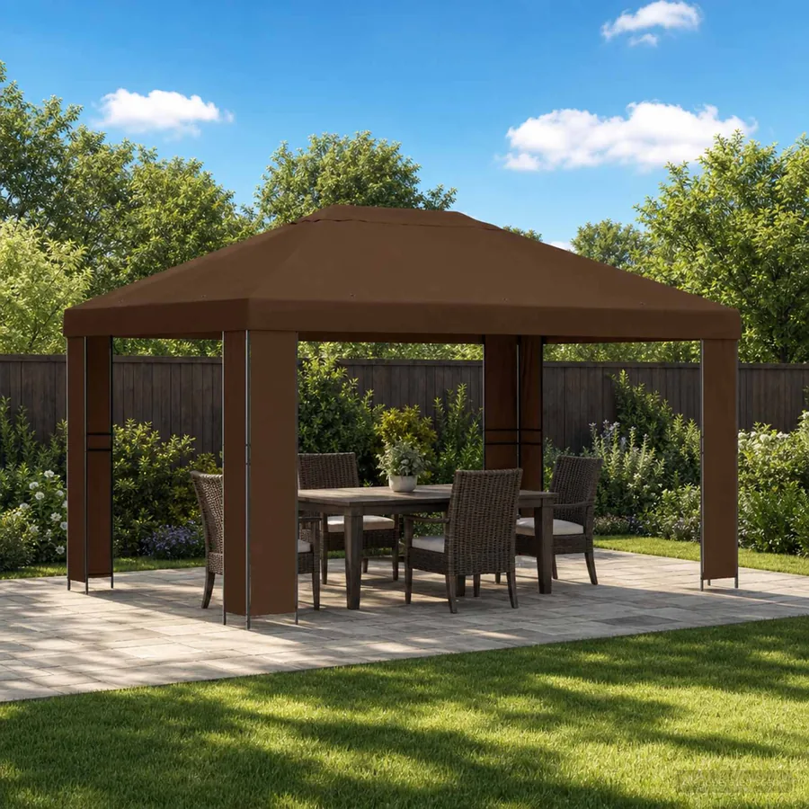 Pavillon 4 × 3 m Marron Polyester et Acier 190 gsm