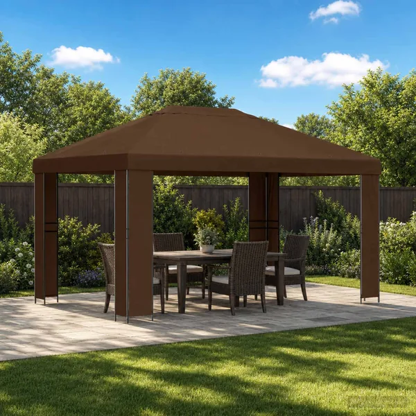 Pavillon 4 × 3 m Marron Polyester et Acier 190 gsm