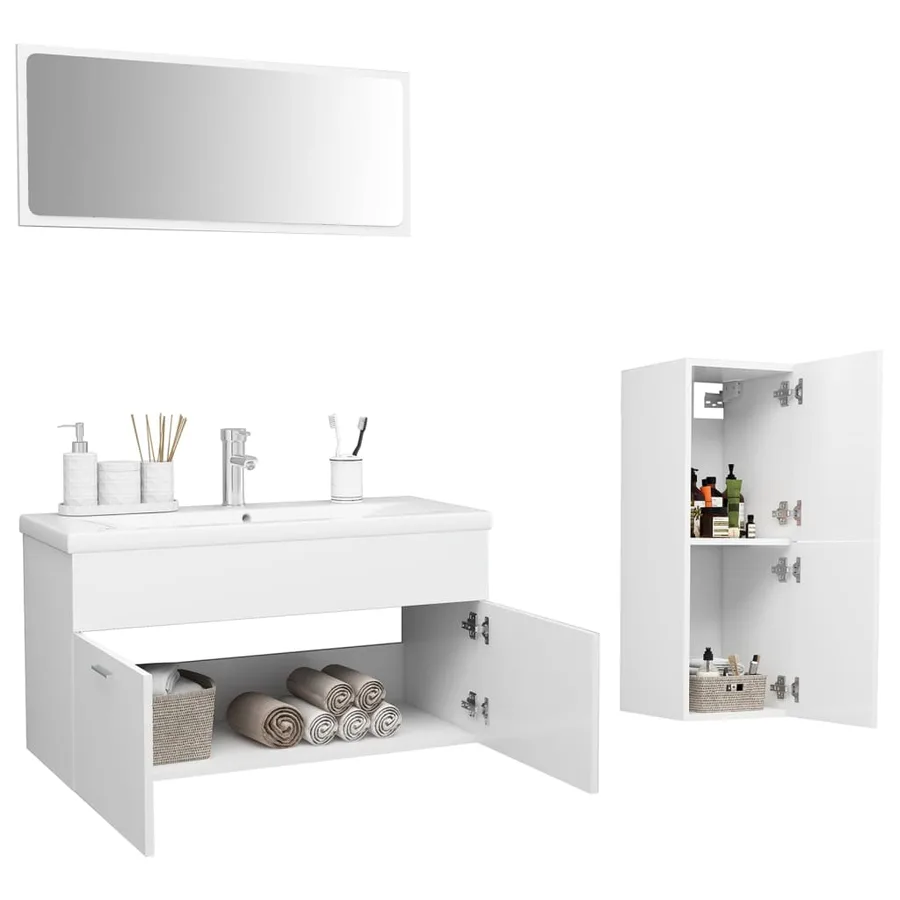 Ensemble de meubles de salle de bain Blanc Bois d'ingénierie - 3