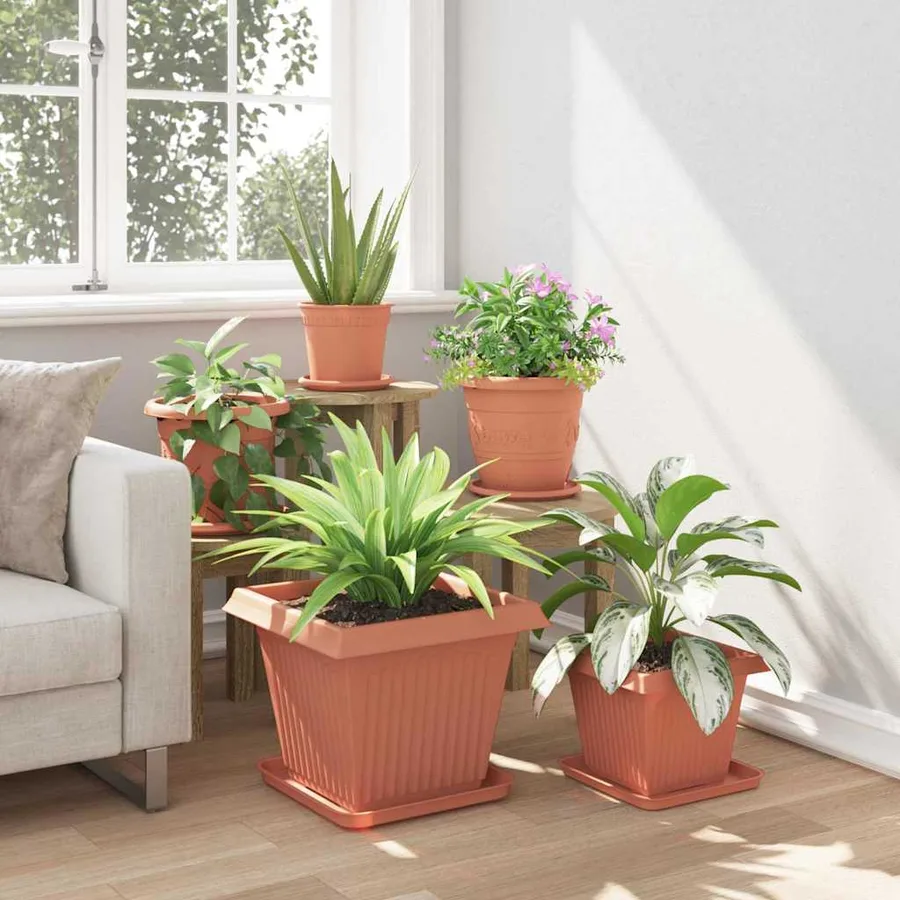 Pot de Fleurs Carré 6 pcs Rouge brique 38 x 38 x 30 cm - 4