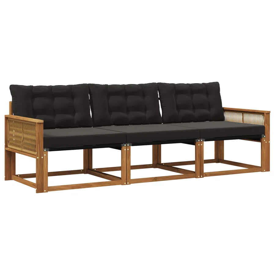 Ensemble de canapés d'extérieur 3 pcs Naturel et noir - 2