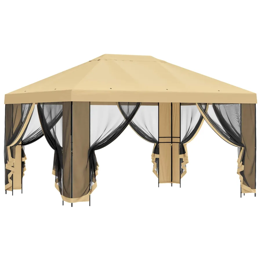 Abri de jardin avec parois 4 × 3 m Crème Polyester et Acier - 4