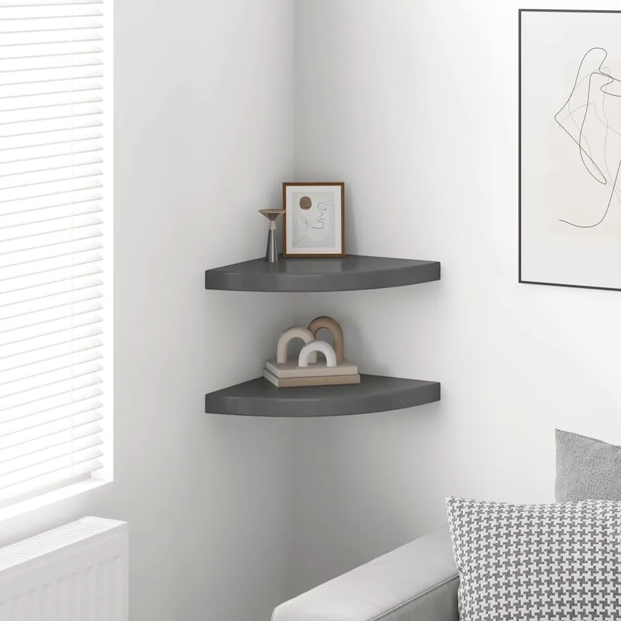 Étagères d'angle flottantes 2pcs gris brillant 35x35x3,8 cm MDF - 3