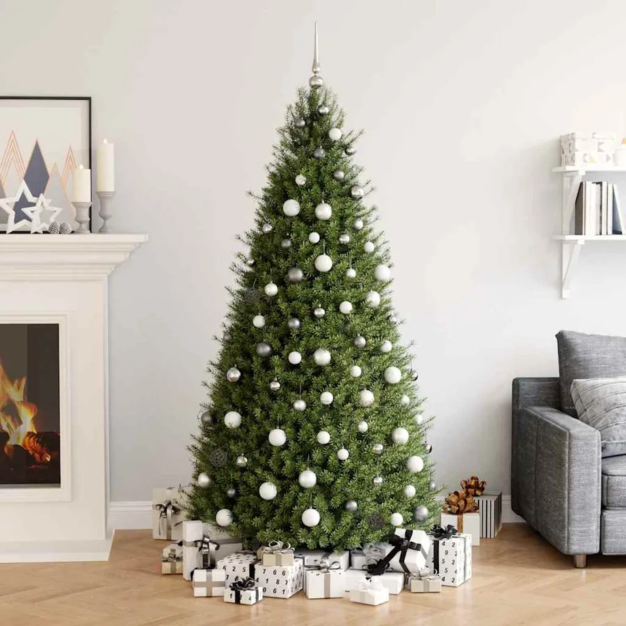 Set de boules de Noël avec pic et 150 LED 60 pcs Blanc et gris - 2