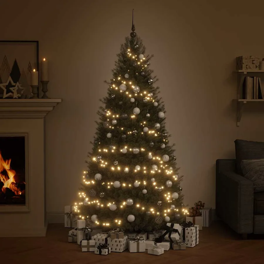 Set de boules de Noël avec pic et 150 LED 60 pcs Blanc et gris - 3