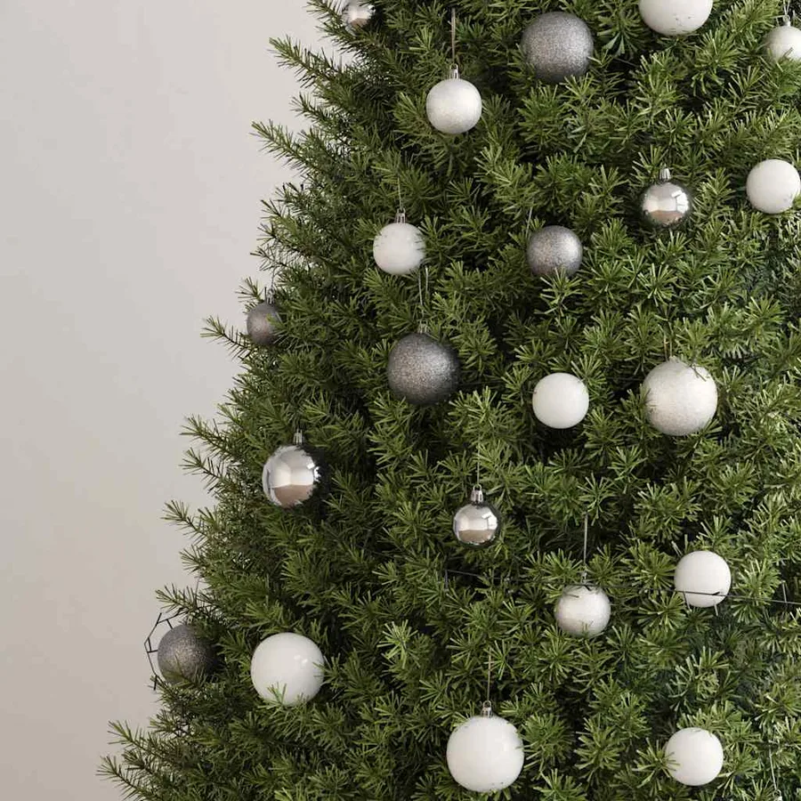 Set de boules de Noël avec pic et 150 LED 60 pcs Blanc et gris - 4