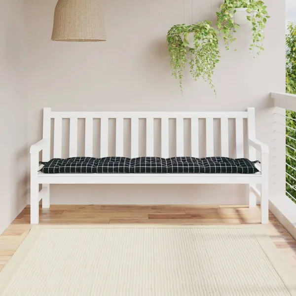 Coussin de banc de jardin carreaux noir 180x50x7cm tissu oxford