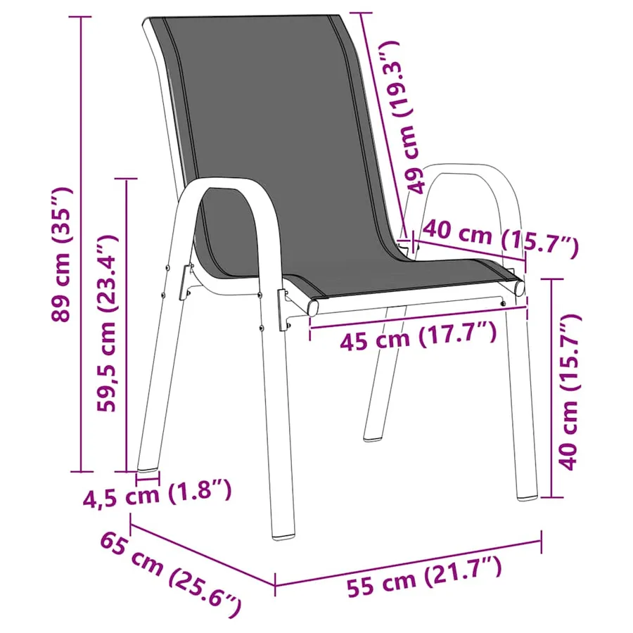 Chaises empilables de jardin lot de 2 Marron Tissu textilène - 13
