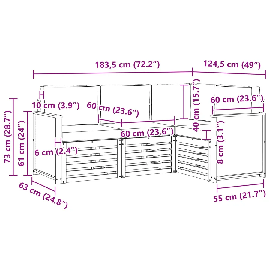 Ensembles de canapés avec coussin 4 pcs Bois d'Acacia Massif - 8