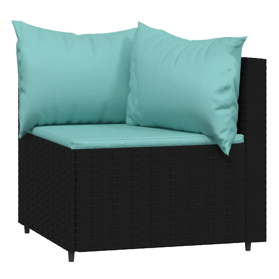Salon de jardin 3 pcs avec coussins Noir Résine tressée - 4