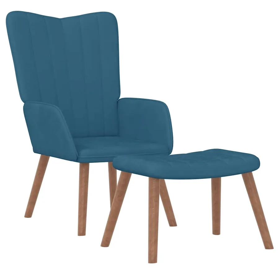 Chaise de relaxation avec repose-pied Bleu Velours - 2