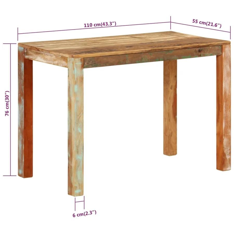 Table de salle à manger 110x55x76cm Bois massif de récupération - 8