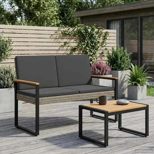 Banc extérieur Gris et Gris foncé 107 x 61 x 80 cm polyrotin