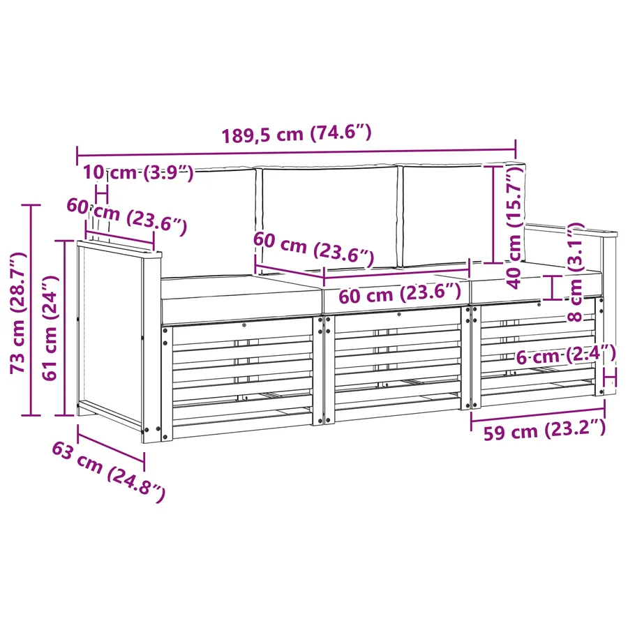 Ensembles de canapés avec coussin 3 pcs Bois d'Acacia Massif - 7