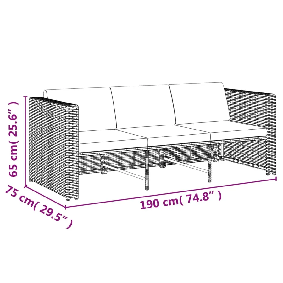 Salon de jardin 4 pcs avec coussins Résine tressée Noir - 14