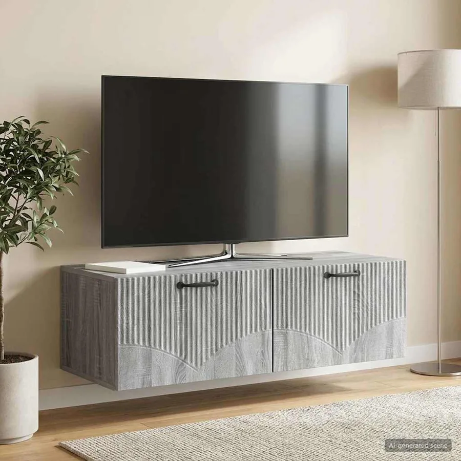 Meuble TV mural Sonoma gris 98 x 41 x 30 cm Bois d'ingénierie - 4