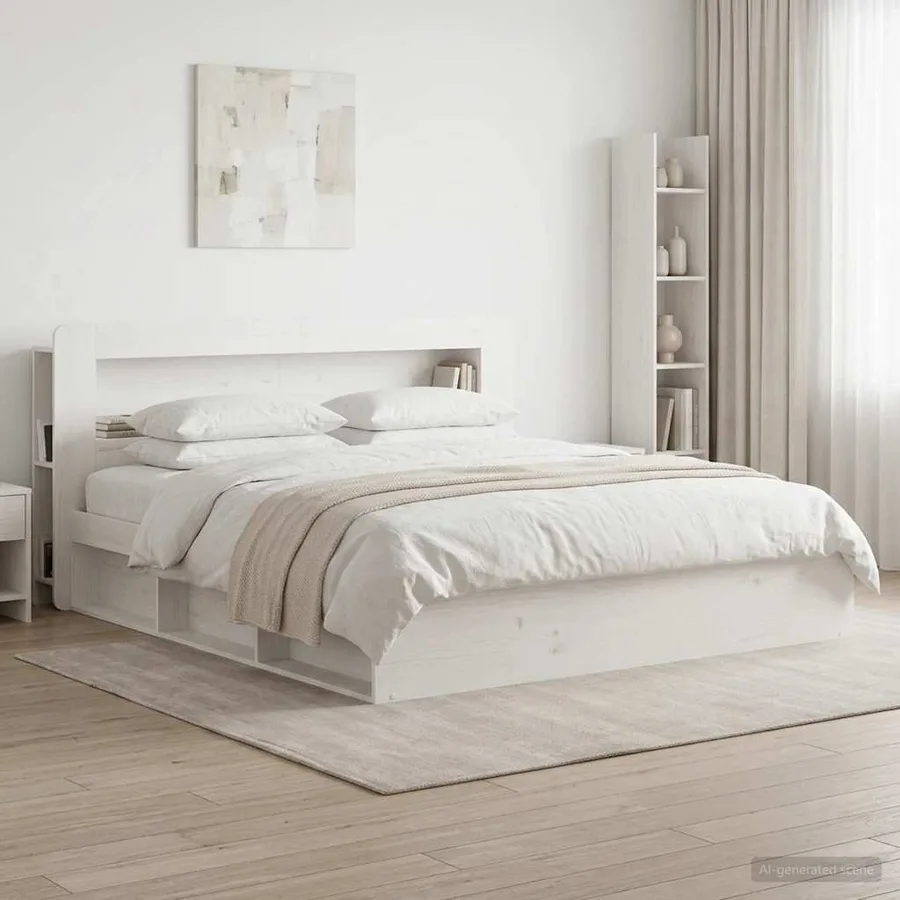 Cabinet de Tête de Lit avec stockage Blanc Bois d’ingénierie - 4