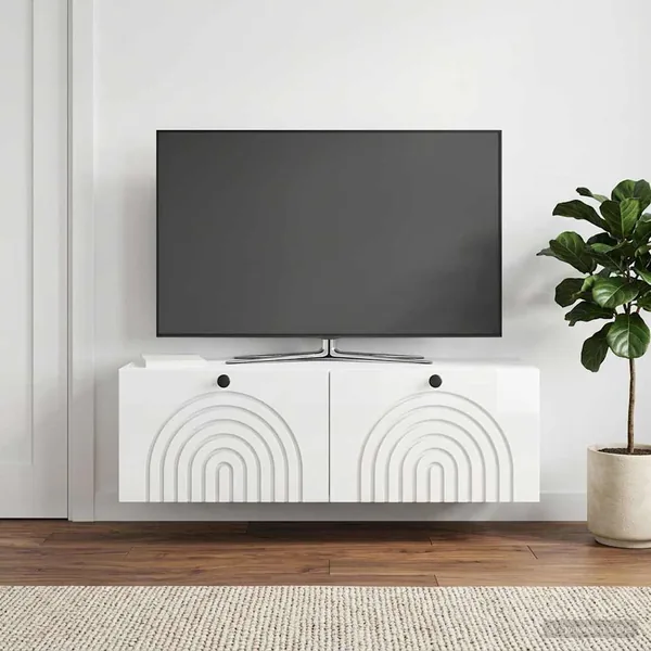 Meuble TV mural Montage mural Blanc brillant 98 x 31 x 30 cm