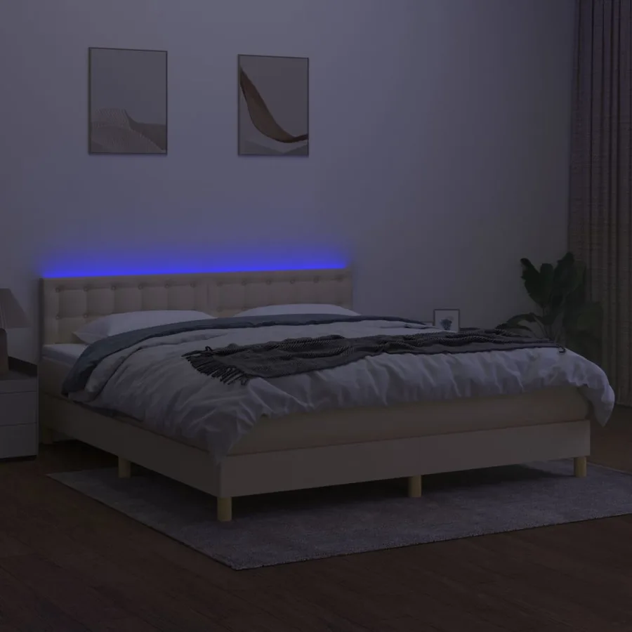Sommier à lattes de lit avec matelas LED Crème 180x200 cm Tissu - 4