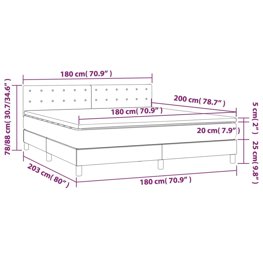 Sommier à lattes de lit avec matelas LED Crème 180x200 cm Tissu - 8