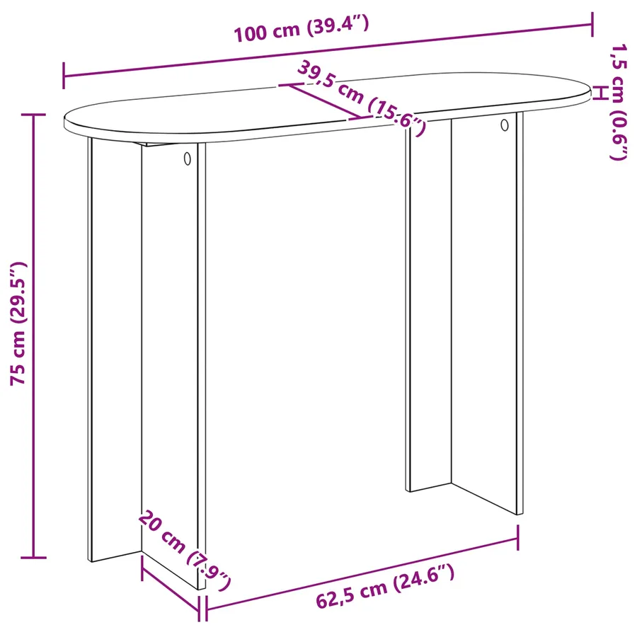 Table console Chêne artisanal 100 x 39,5 x 75 cm - 8