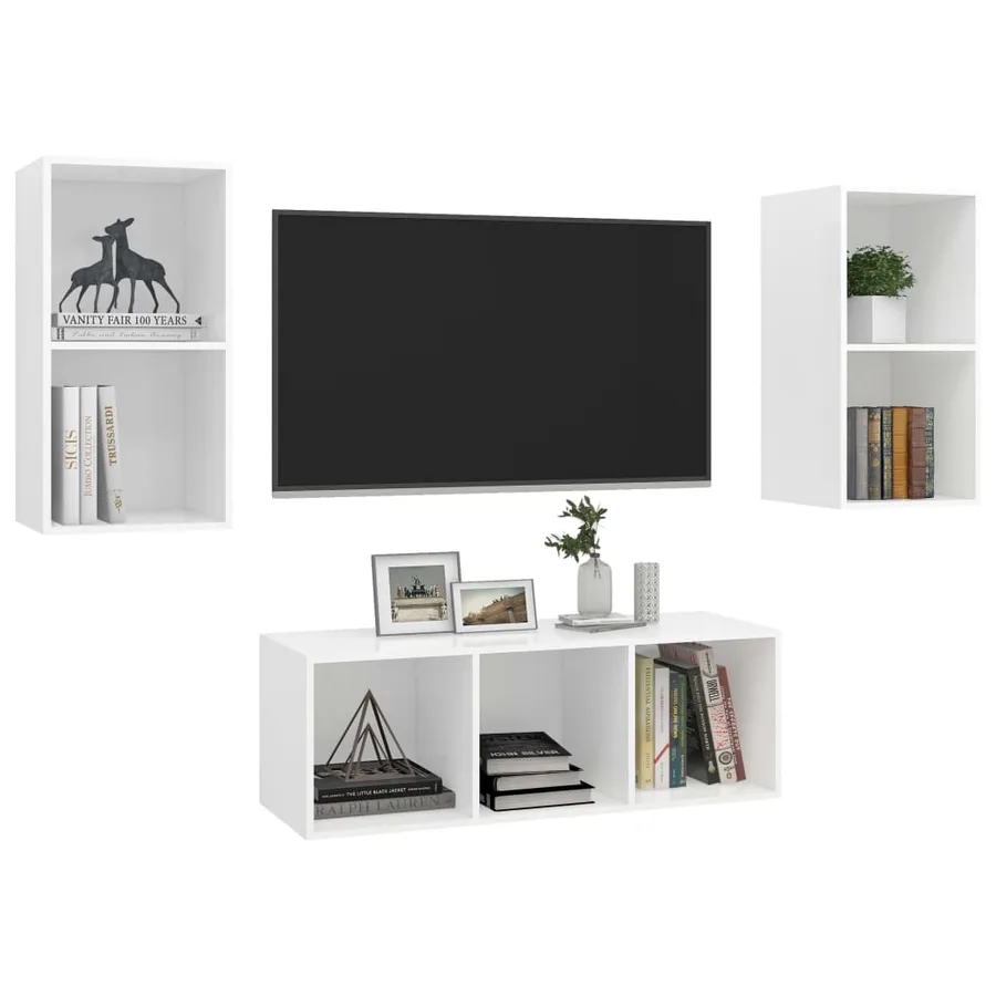 Ensemble de meuble TV 3 pcs Blanc Bois d'ingénierie - 3