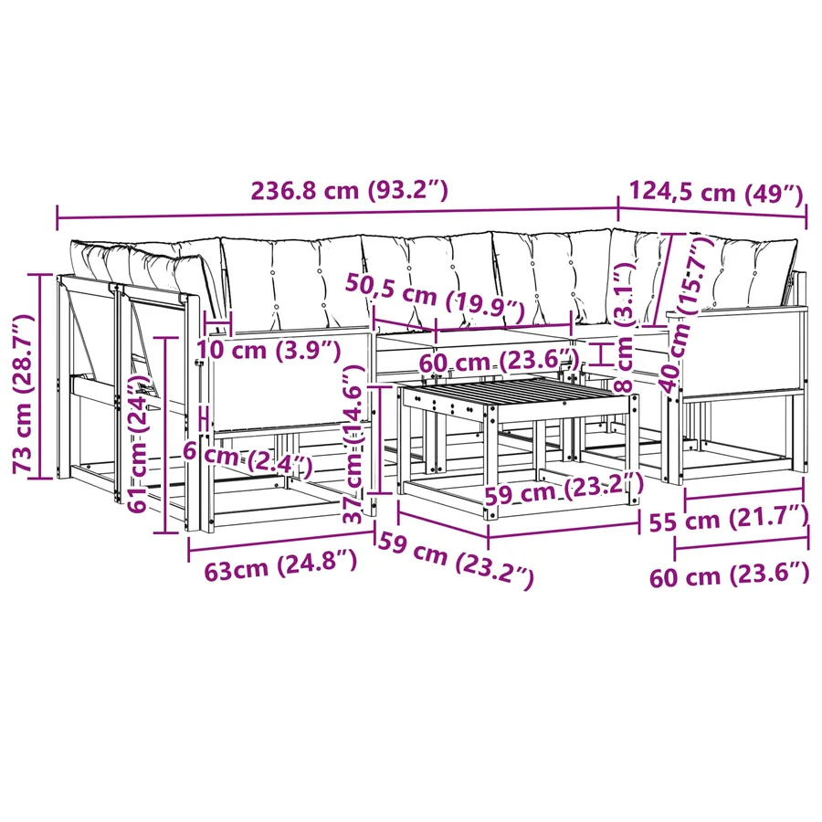 Ensemble de canapés d'extérieur 7 pcs Naturel et gris clair - 9