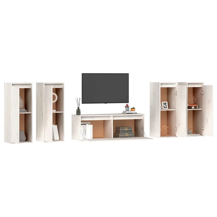 Meubles TV 5 pcs Blanc Bois massif de pin - 4