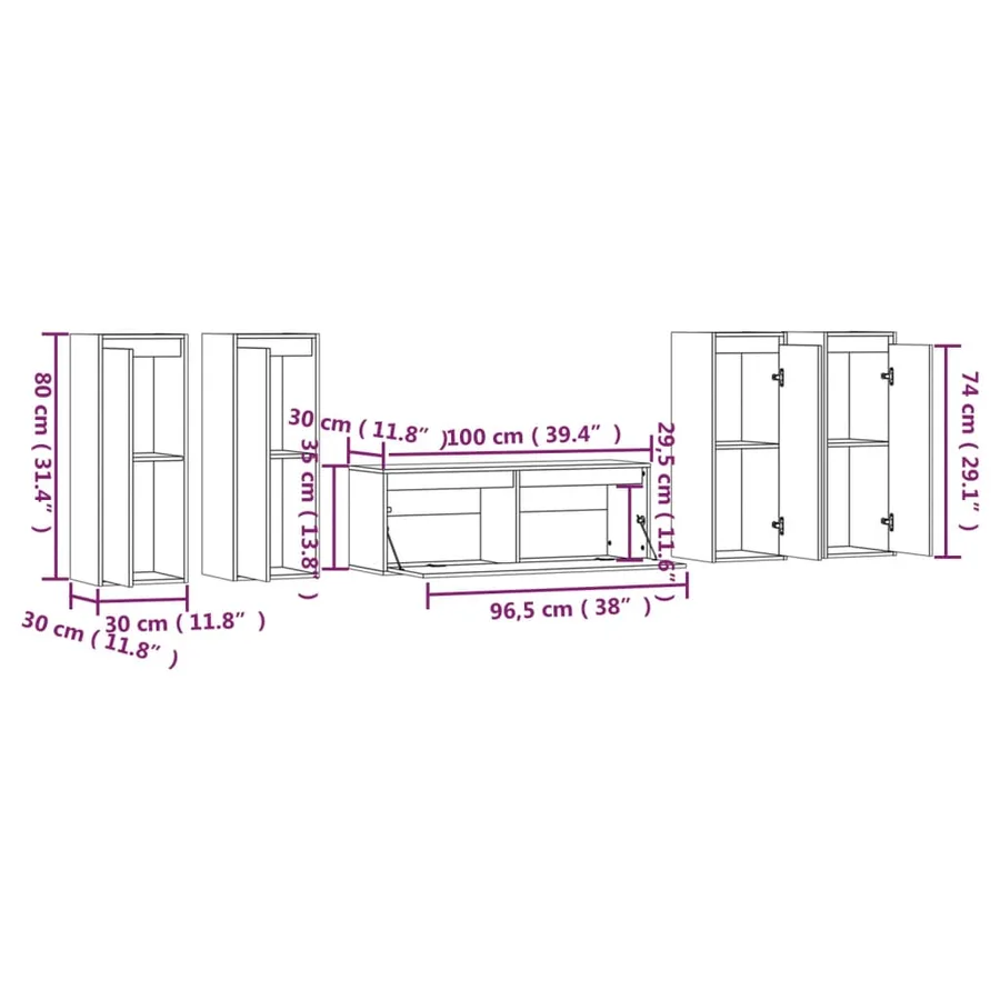 Meubles TV 5 pcs Blanc Bois massif de pin - 9