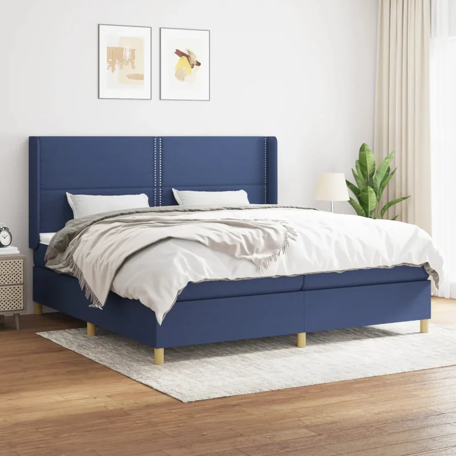 Sommier à lattes de lit avec matelas Bleu 200x200 cm Tissu