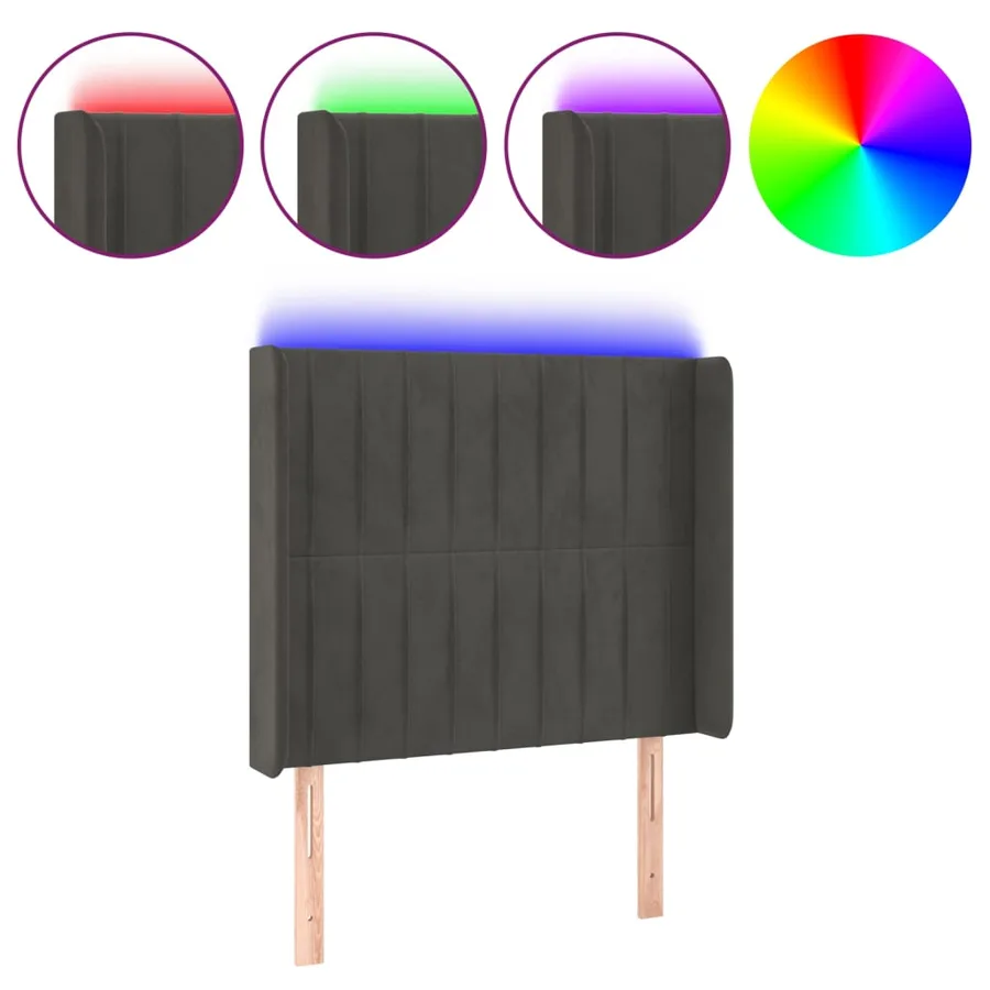Tête de lit à LED Gris foncé 103x16x118/128 cm Velours - 2