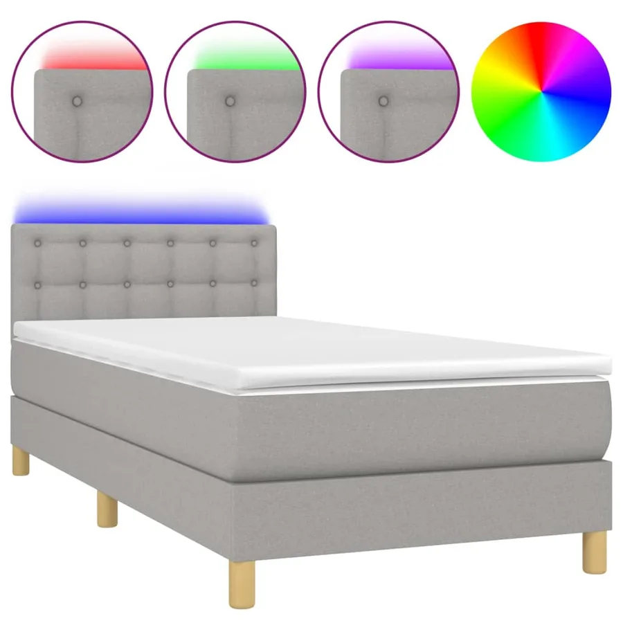 Sommier à lattes de lit matelas LED Gris clair 100x200 cm Tissu - 2