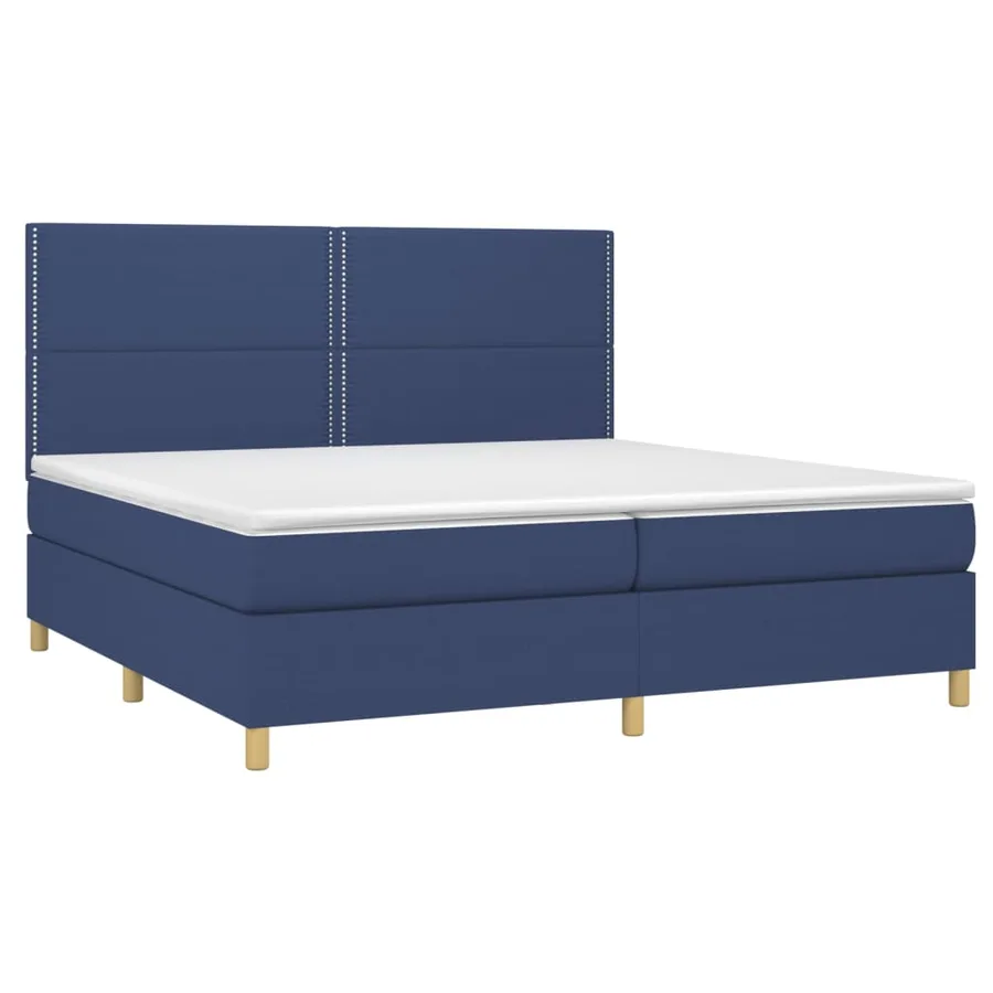 Sommier à lattes de lit et matelas et LED Bleu 200x200 cm Tissu - 3