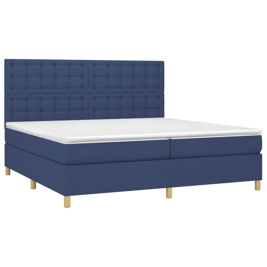 Sommier à lattes de lit et matelas et LED Bleu 200x200 cm Tissu - 3