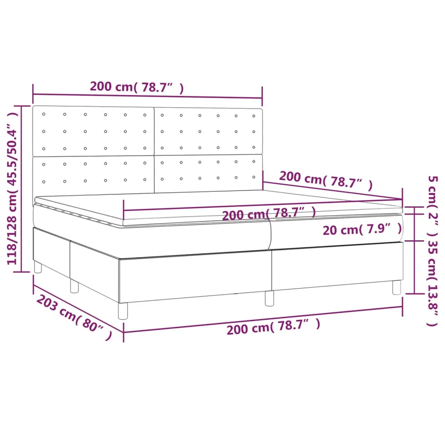 Sommier à lattes de lit et matelas et LED Bleu 200x200 cm Tissu - 8