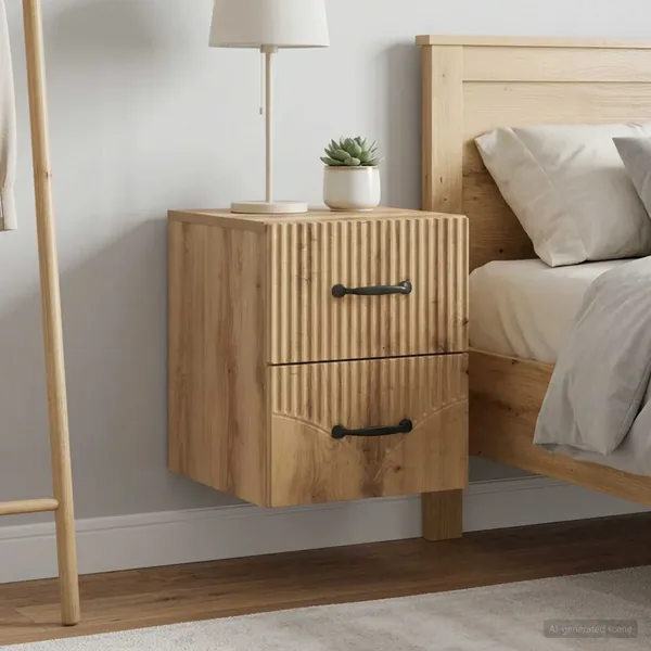 Cabinet de chevet mural 2 pc Chêne artisanal 34,5 x 33 x 40 cm