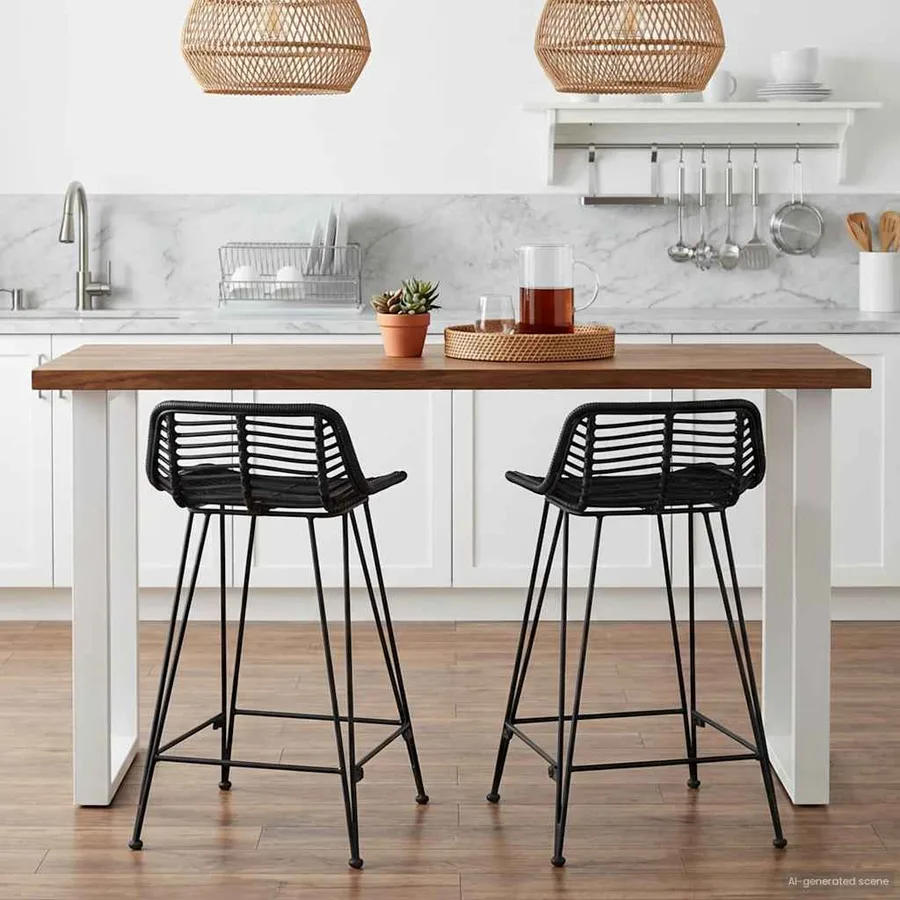 Tabouret de bar 2 pcs Noir 44 x 45 x 76 cm Rattan et Acier - 3