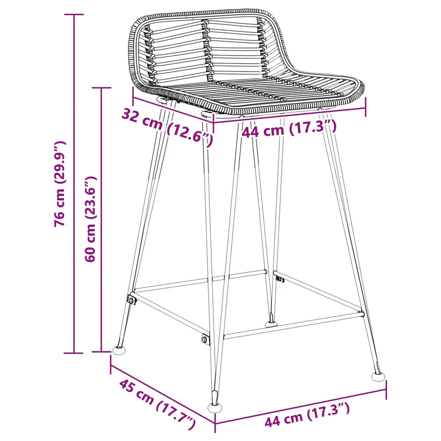 Tabouret de bar 2 pcs Noir 44 x 45 x 76 cm Rattan et Acier - 8