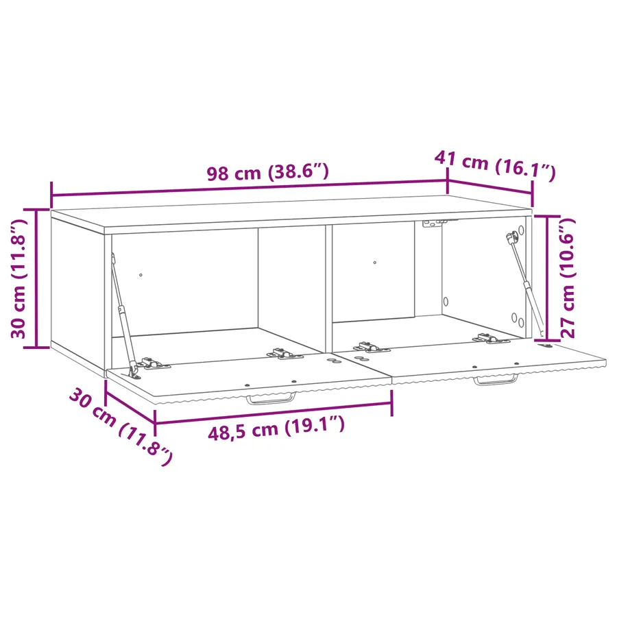 Meuble TV mural Noir 98 x 41 x 30 cm Bois d'ingénierie - 8