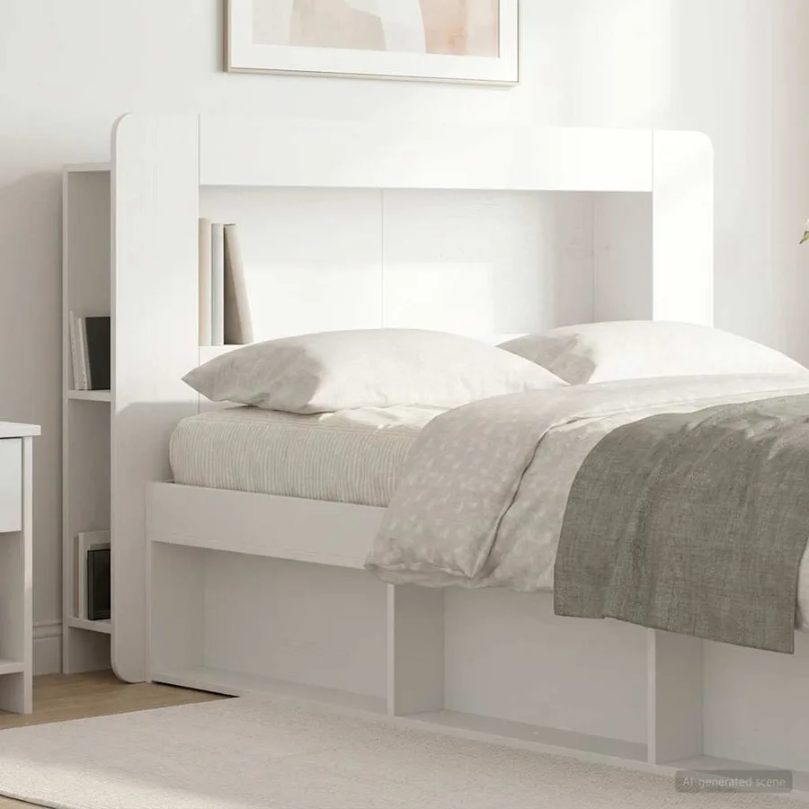 Cabinet de Tête de Lit avec stockage Blanc Bois d’ingénierie - 4