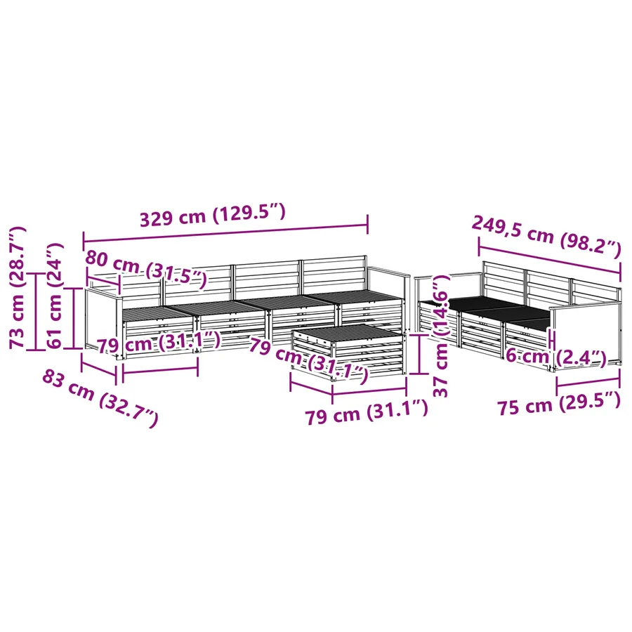 Ensemble de canapés d'extérieur 8 pcs Naturel 79 x 79 x 37 cm - 8