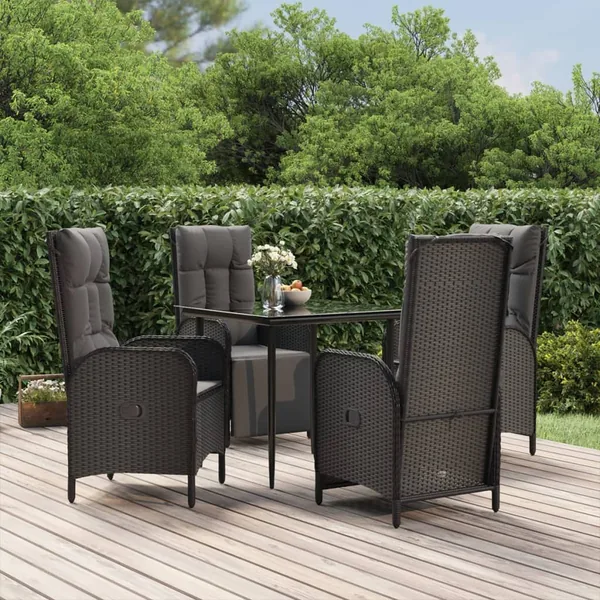 Ensemble à manger de jardin coussins 5pcs Noir Résine tressée