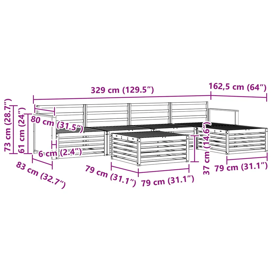 Ensemble de canapés d'extérieur 6 pcs Naturel 79 x 79 x 37 cm - 8