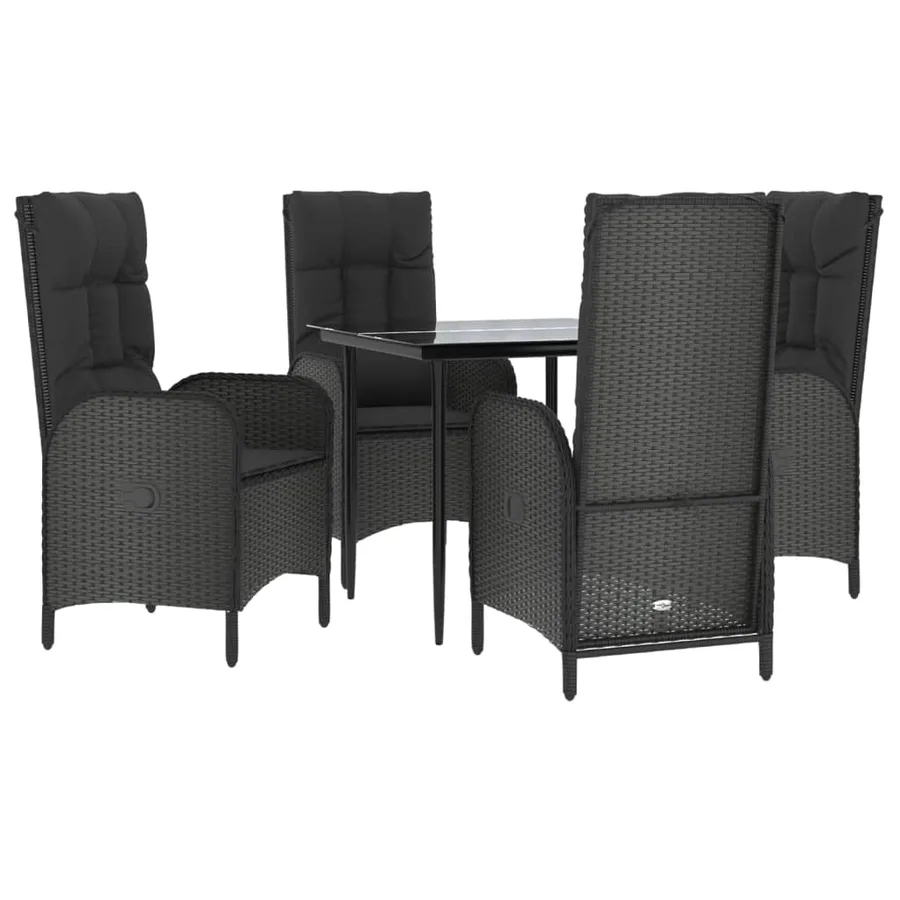 Ensemble à manger de jardin coussins 5pcs Noir Résine tressée - 3
